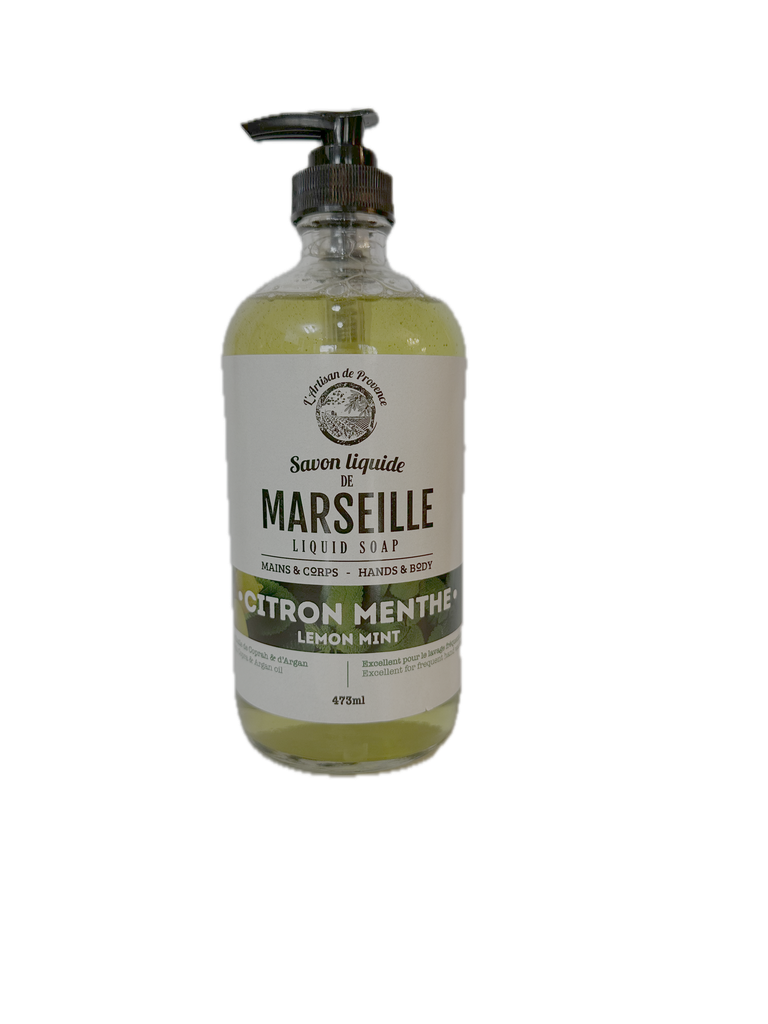 SAVON LIQUIDE DE MARSEILLE CITRON-MENTHE BOUTEILLE EN VERRE 473 ML