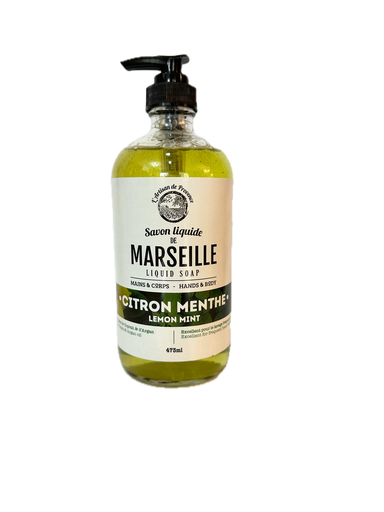 SAVON LIQUIDE DE MARSEILLE CITRON-MENTHE BOUTEILLE EN VERRE 473 ML